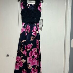 Speechless Black and Pink Floral Maxi Dress